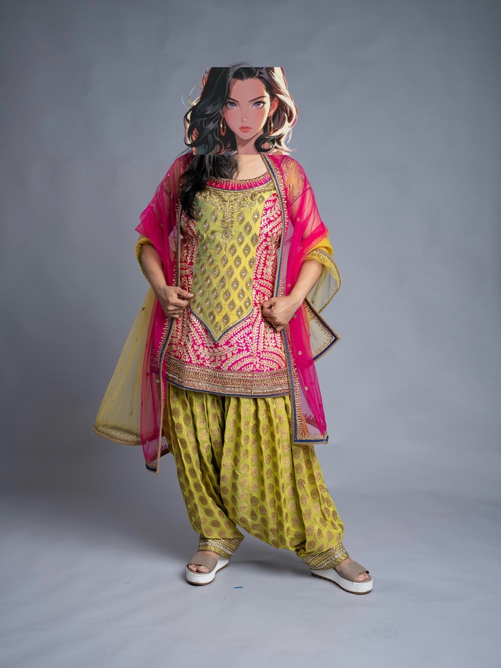 Lime and Pink Embroidered Women’s Patiala Pants Set